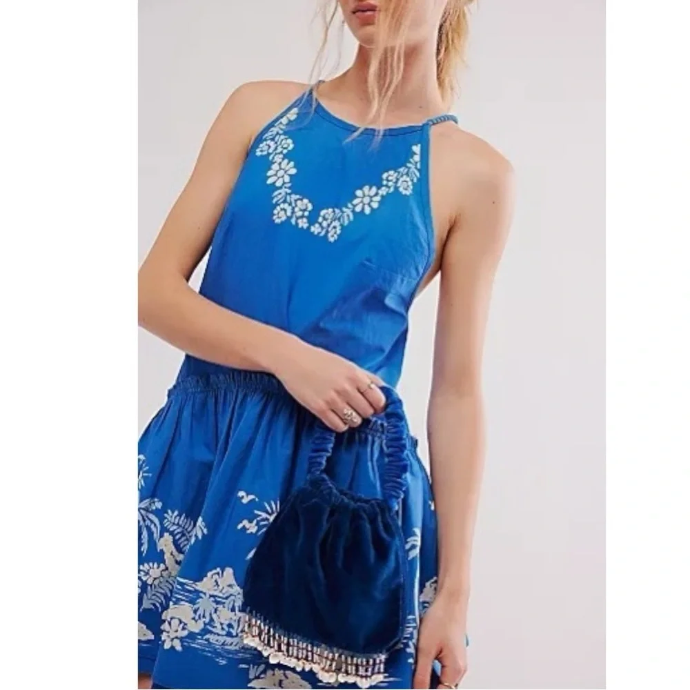 Free People Blue Floral Halter Mini Dress